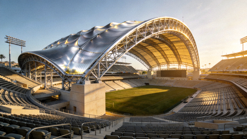 洛杉矶体育场外观 - 现代建筑设计，巨大穹顶与露天看台